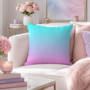 Mermaid colors gradient purple pink aqua ombre outdoor pillow