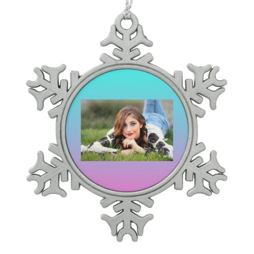 Mermaid colors gradient purple pink aqua ombre snowflake pewter christmas ornament