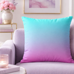 Mermaid colors gradient purple pink aqua ombre throw pillow
