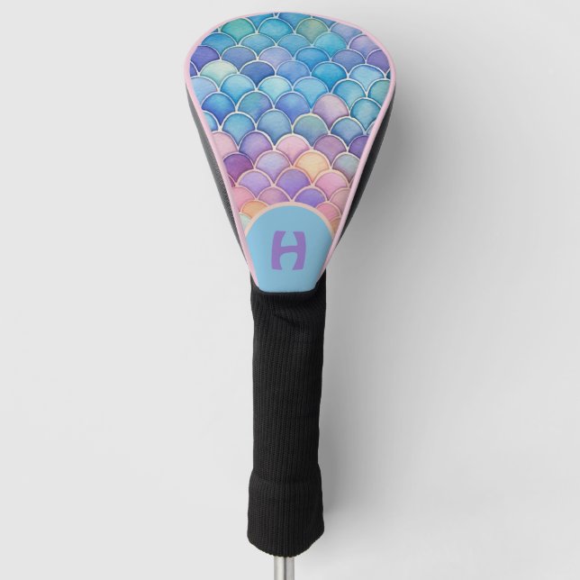 Mermaid Colors with Monogram Custom Design Golf Head Cover (Front)
