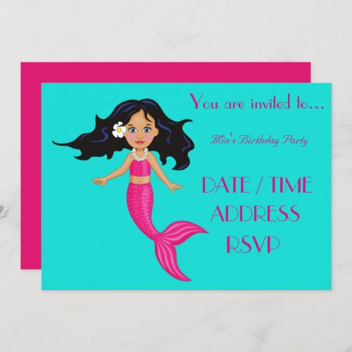 Mermaid colourful girls birthday party invitation