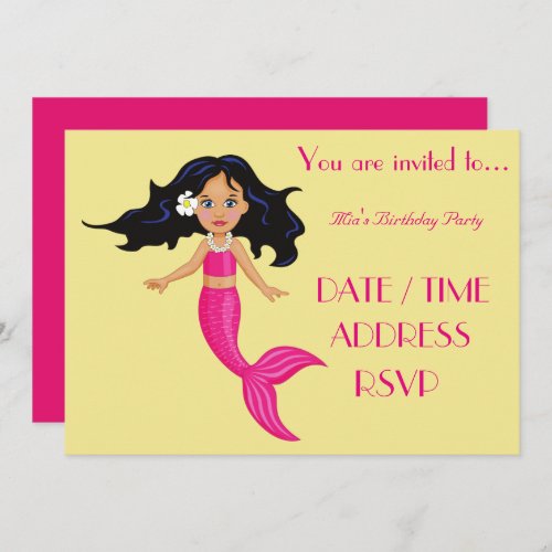 Mermaid colourful girls birthday party invitation