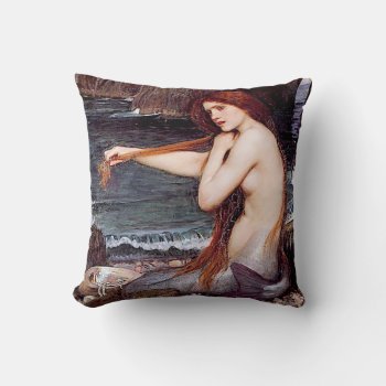 Mermaid Combing Her Hair - Waterhouse Throw Pillow by LilithDeAnu at Zazzle