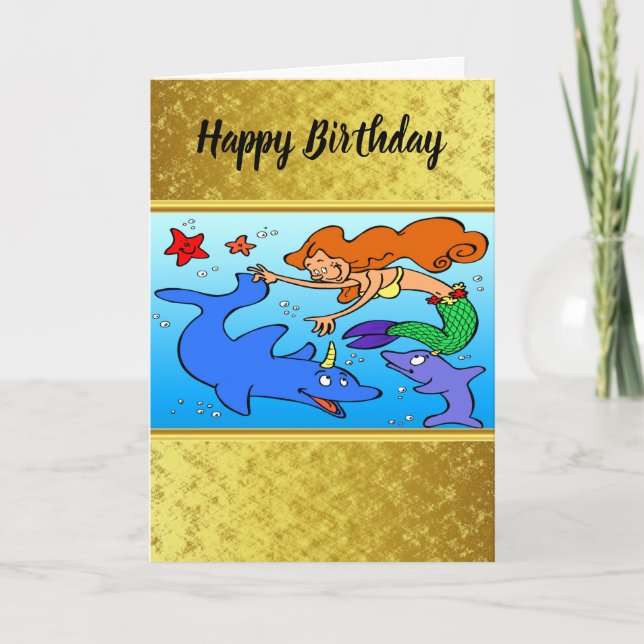 Mermaid comic ocean underwater dolphin work of art card (Front)