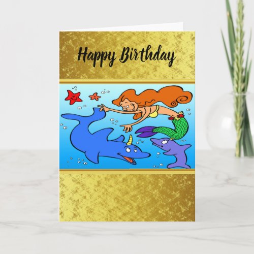 Mermaid comic ocean underwater dolphin work of art card