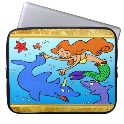 Mermaid comic ocean underwater dolphin work of art laptop sleeve
