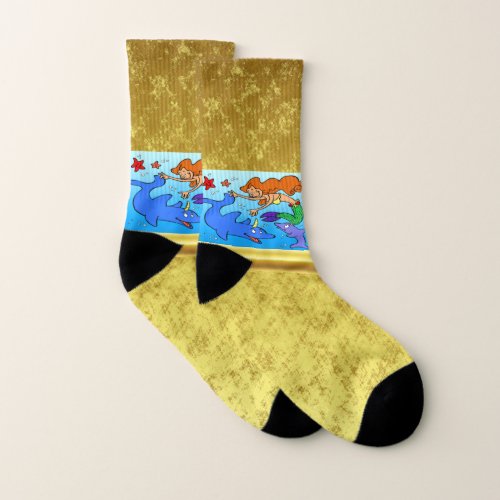Mermaid comic ocean underwater dolphin work of art socks