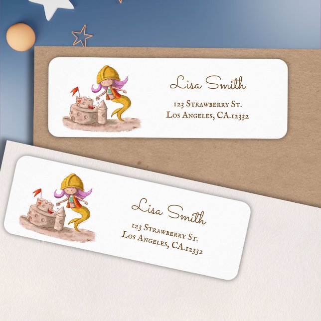 Mermaid Construction Sandcastle Return Address Label (Creator Uploaded)