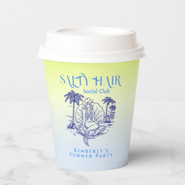 Mermaid Cowgirl Coastal Blue Birthday Party Paper Cups (Front)