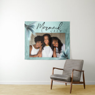 Mermaid Crew Aqua Mint Seafoam Luxe Friend Photo Tapestry