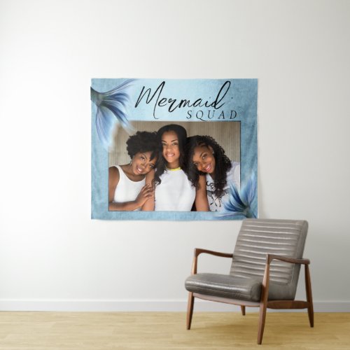 Mermaid Crew Ice Blue  Muted Glam Friends Photo Tapestry