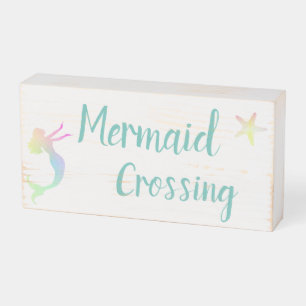 Mermaid Crossing Wooden Block Sign