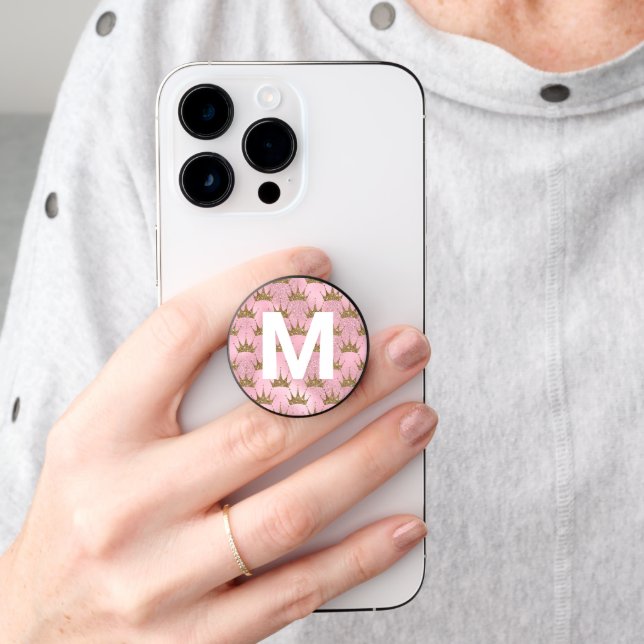 Mermaid Crown Glitter Look and Monogram PopSocket (Hand)