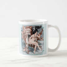 Mermaid Cup Vintage French Seashell on Blue by DBM