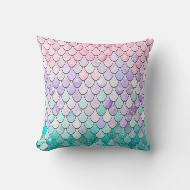 Mermaid Cushion, Girls Bedroom Decor Throw Pillow (Front)