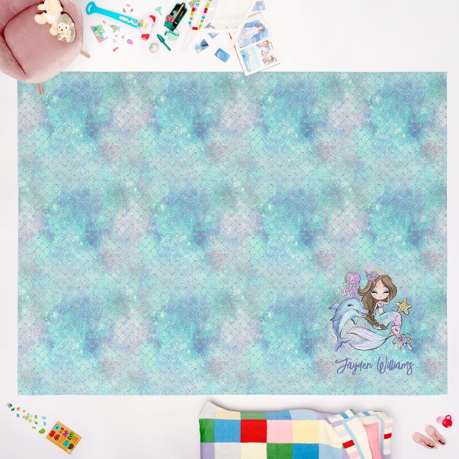 Mermaid Custom Girl Name Extra Large Blue Playroom Rug (Mermaid Custom Girl Name Extra Large Blue Playroom Rug
)