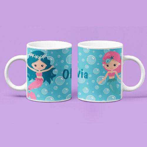 Mermaid Custom Girl Name Kids Mug