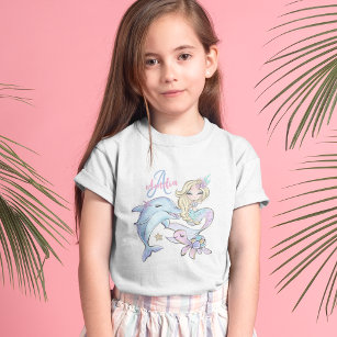 Mermaid Custom Kids Name Pink Girl T-Shirt