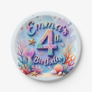 Mermaid Custom Name & Age - Under the Sea Party Paper Plates