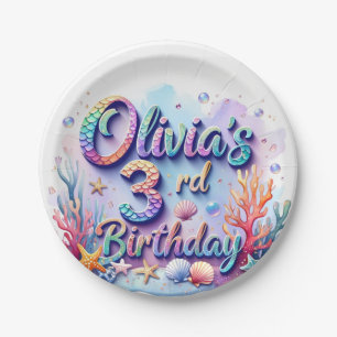 Mermaid Custom Name & Age - Under the Sea Party Paper Plates