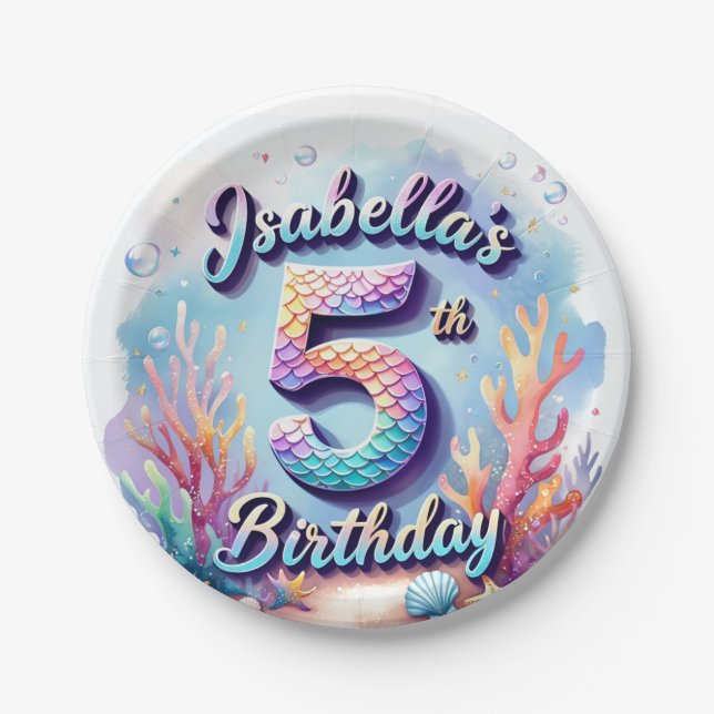Mermaid Custom Name & Age - Under the Sea Party Paper Plates (Front)