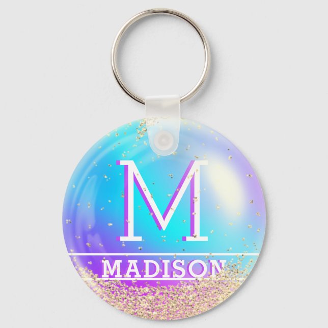 Mermaid Custom Name Bubble Personalized Keychain (Front)