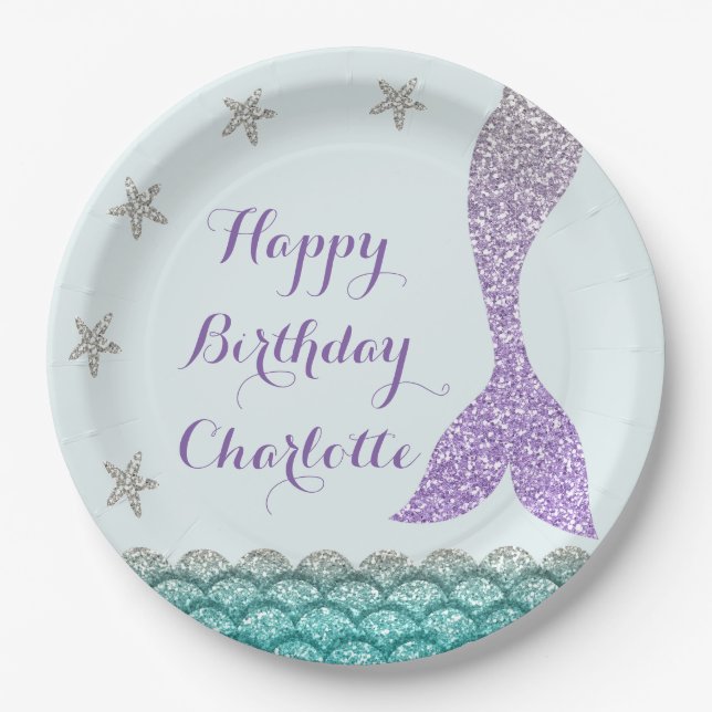 Mermaid Custom Paper Plates 9" • Under the Sea (Front)