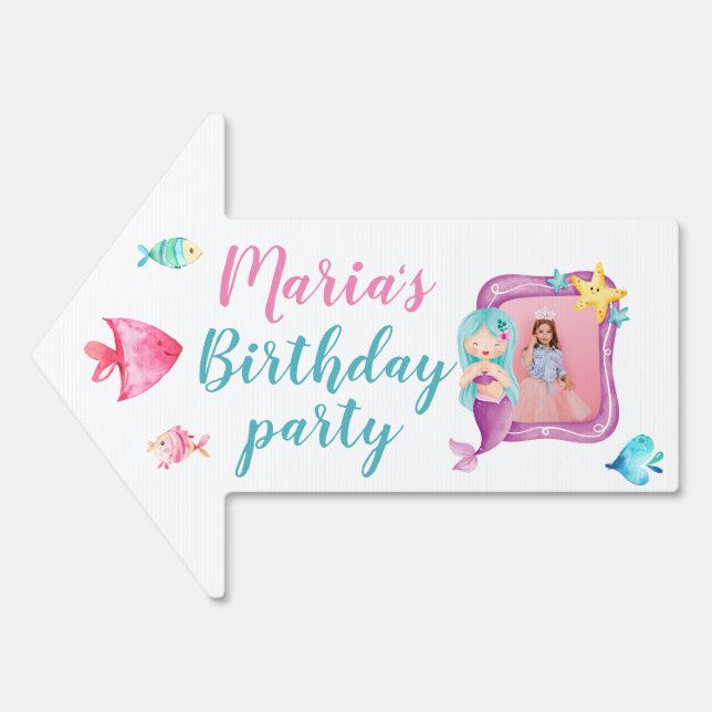 Mermaid Custom Photo Birthday party Sign (Front)