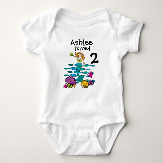 Mermaid Customizable Birthday T-shirt Baby Bodysuit (Front)