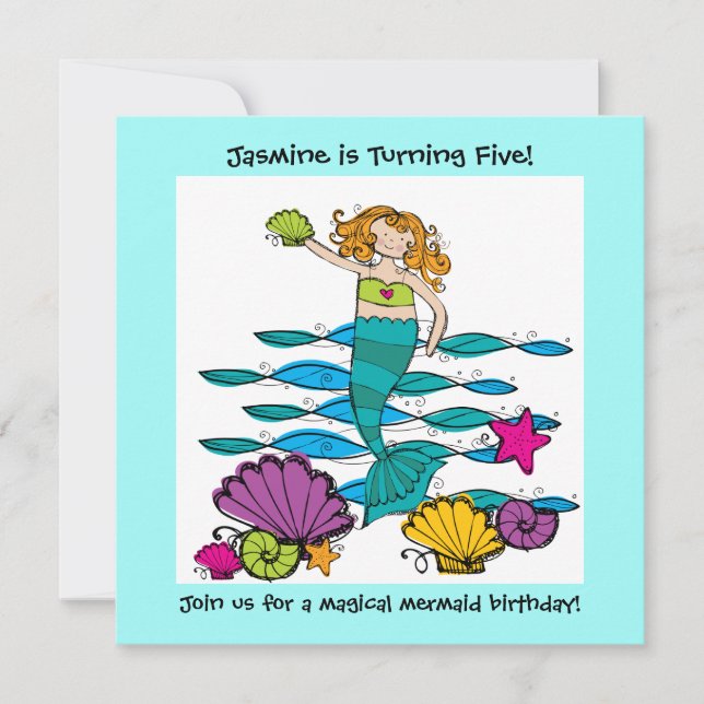 Mermaid Customized Birthday Invitations (Front)