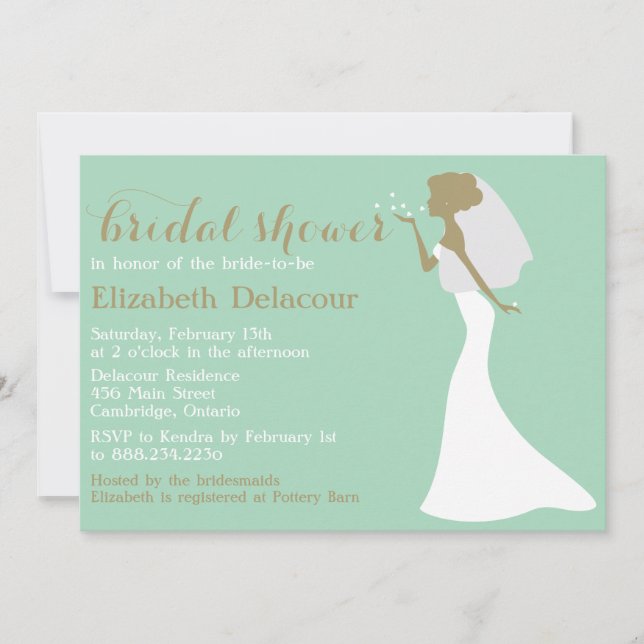Mermaid Cut Wedding Gown Bridal Shower Invitation (Front)