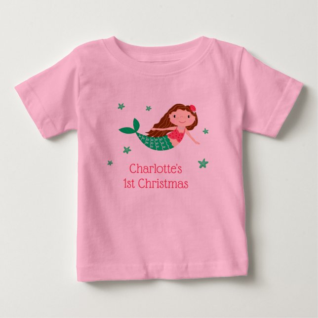 Mermaid Cute 1st Christmas Baby T-Shirt (Front)