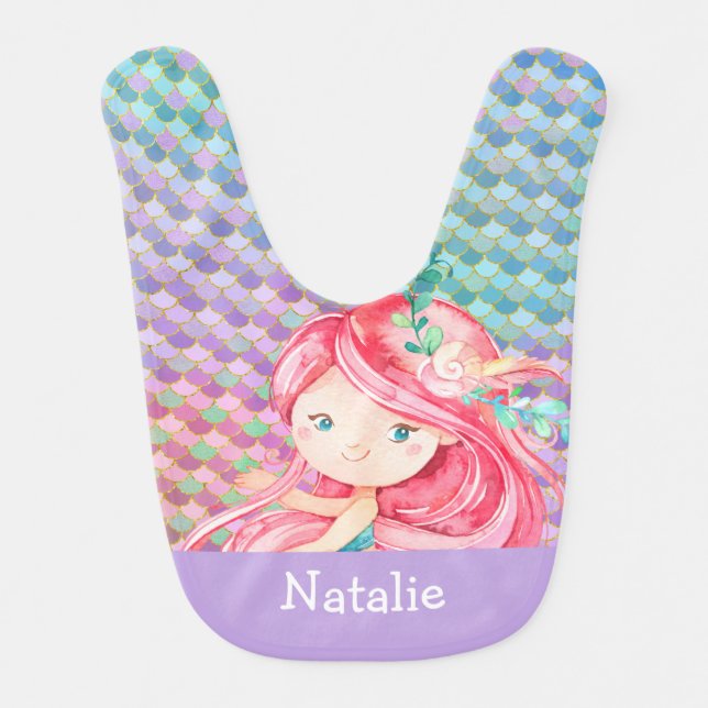 Mermaid Cute Baby Girl Baby Bib (Front)