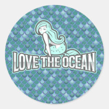 Mermaid Cute blue Classic Round Sticker