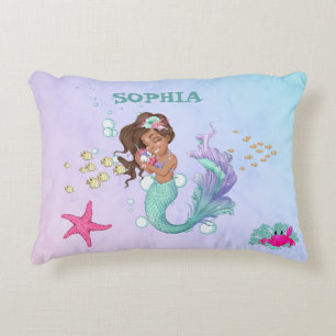 Mermaid Cute Blue Pink Starfish Personal Accent Pillow