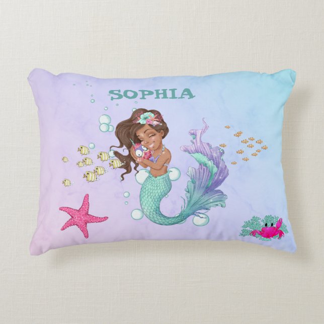 Mermaid Cute Blue Pink Starfish Personal  Accent Pillow (Front)
