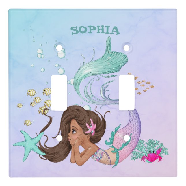Mermaid Cute Blue Starfish Girly Personal   Light Switch Cover (Front)