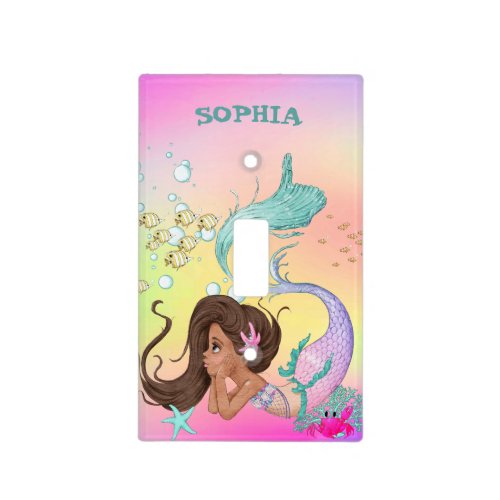 Mermaid Cute Blue Starfish Girly Personal Rainbow Light Switch Cover