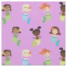 Mermaid Cute Cartoon Kids Print Fabric