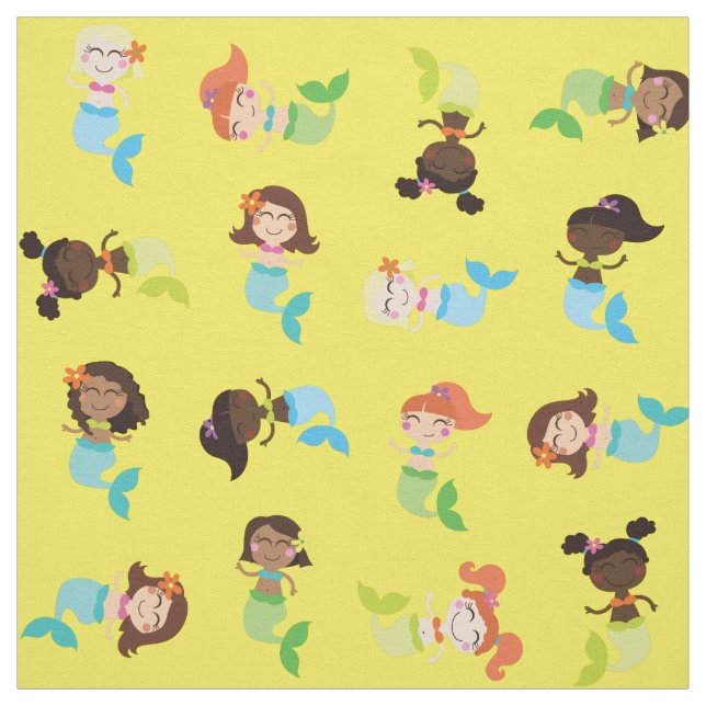 Mermaid Cute Cartoon Kids Print Fabric (Swatch)