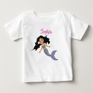 Mermaid Cute Dark Hair Pink Girly Personal Name Baby T-Shirt