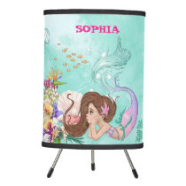 Mermaid Cute Dark Hair Pink Starfish Personal    Tripod Lamp