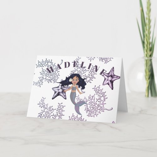 Mermaid Cute Dark Hair Under The Sea Birthday Card