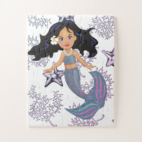 Mermaid Cute Dark Hair Under The Sea Jigsaw Puzzle