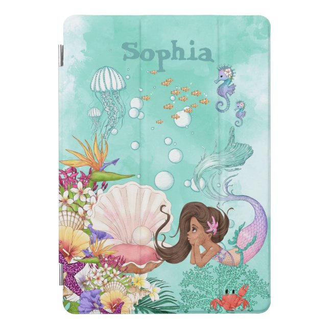 Mermaid Cute Green Dark Hair Starfish Personal   iPad Pro Cover (Front)
