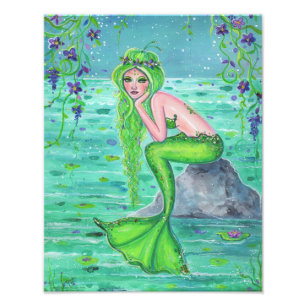 Mermaid cute green mermaid by Renee Lavoie Photo Print