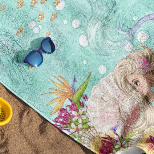Mermaid Cute Green Starfish Personal  Beach Towel