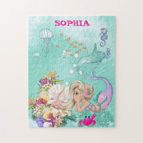 Mermaid Cute Green Starfish Personal  Jigsaw Puzzl Jigsaw Puzzle