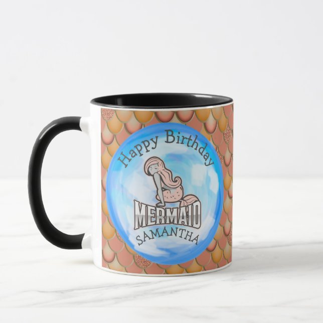 Mermaid Cute Happy  BIRTHDAY PINK Mug (Left)