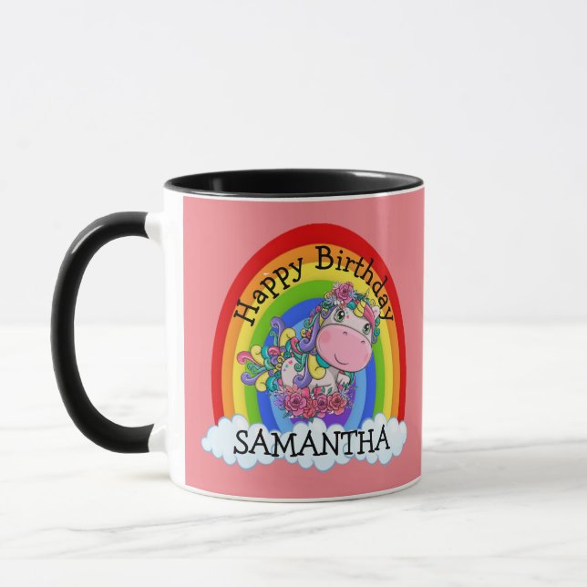 Mermaid Cute Happy  BIRTHDAY Pink Mug (Left)